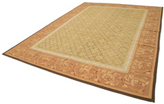 Aubusson Floral Brown Floral Cotton Wool Handmade Area Rug 8'9'' x 11'11''