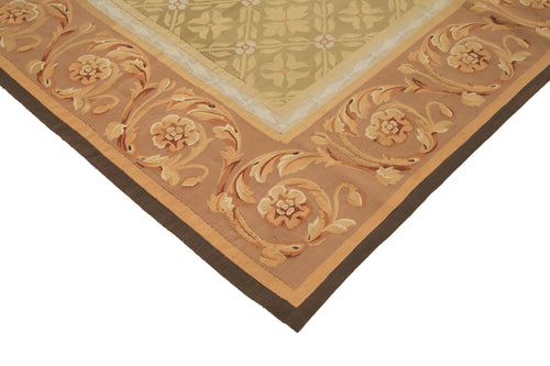Aubusson Floral Brown Floral Cotton Wool Handmade Area Rug 8'9'' x 11'11''