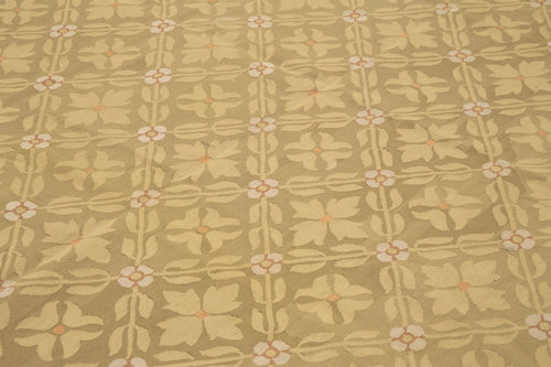 Aubusson Floral Brown Floral Cotton Wool Handmade Area Rug 8'9'' x 11'11''