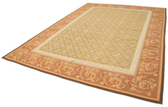 Aubusson Floral Brown Floral Cotton Wool Handmade Area Rug 8'8'' x 11'11''