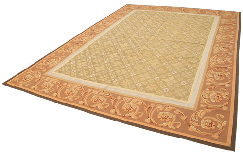 Aubusson Floral Brown Floral Cotton Wool Handmade Area Rug 8'8'' x 11'11''