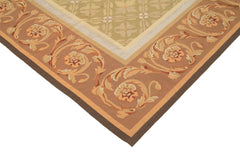 Aubusson Floral Brown Floral Cotton Wool Handmade Area Rug 8'8'' x 11'11''