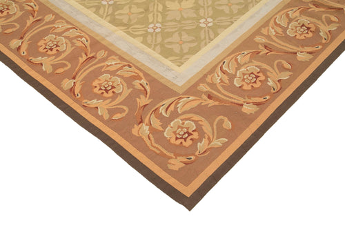 Aubusson Floral Brown Floral Cotton Wool Handmade Area Rug 8'8'' x 11'11''
