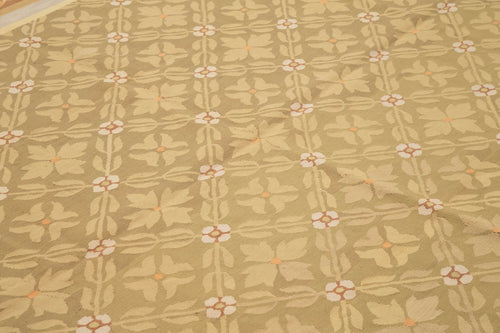 Aubusson Floral Brown Floral Cotton Wool Handmade Area Rug 8'8'' x 11'11''