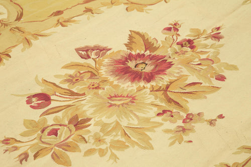 Aubusson Floral Yellow Floral Cotton Wool Handmade Area Rug 8'7'' x 11'11''