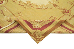 Aubusson Floral Yellow Floral Cotton Wool Handmade Area Rug 8'7'' x 11'11''