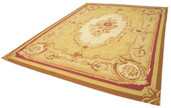 Aubusson Floral Yellow Floral Cotton Wool Handmade Area Rug 8'9'' x 11'10''