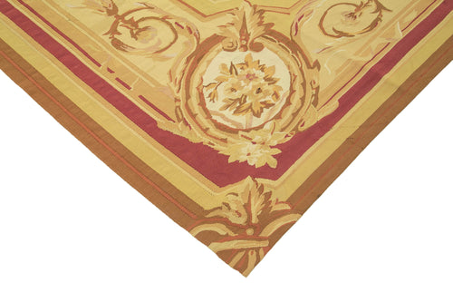 Aubusson Floral Yellow Floral Cotton Wool Handmade Area Rug 8'9'' x 11'10''