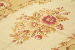 Aubusson Floral Yellow Floral Cotton Wool Handmade Area Rug 8'9'' x 11'10''