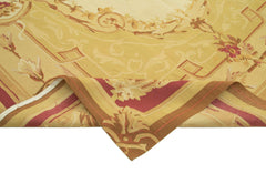 Aubusson Floral Yellow Floral Cotton Wool Handmade Area Rug 8'9'' x 11'10''