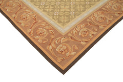 Aubusson Floral Beige Floral Cotton Wool Handmade Area Rug 8'9'' x 11'8''