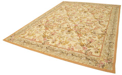 Aubusson Floral Yellow Floral Cotton Wool Handmade Area Rug 8'8'' x 12'1''