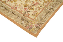 Aubusson Floral Yellow Floral Cotton Wool Handmade Area Rug 8'8'' x 12'1''