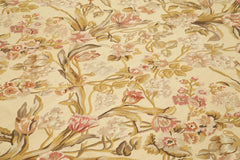 Aubusson Floral Yellow Floral Cotton Wool Handmade Area Rug 8'8'' x 12'1''