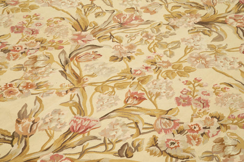 Aubusson Floral Yellow Floral Cotton Wool Handmade Area Rug 8'8'' x 12'1''