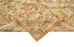 Aubusson Floral Yellow Floral Cotton Wool Handmade Area Rug 8'8'' x 12'1''