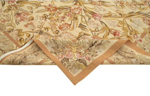 Aubusson Floral Yellow Floral Cotton Wool Handmade Area Rug 8'8'' x 12'1''