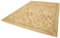 Aubusson Floral Beige Floral Cotton Wool Handmade Area Rug 8'10'' x 12'1''