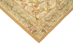 Aubusson Floral Beige Floral Cotton Wool Handmade Area Rug 8'10'' x 12'1''