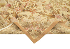 Aubusson Floral Beige Floral Cotton Wool Handmade Area Rug 8'10'' x 12'1''