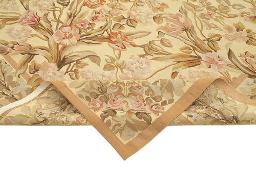 Aubusson Floral Beige Floral Cotton Wool Handmade Area Rug 8'10'' x 12'1''