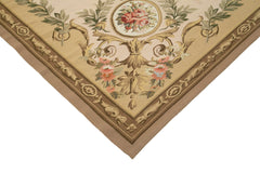 Aubusson Floral Beige Floral Cotton Wool Handmade Area Rug 8'10'' x 11'1''