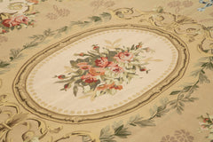 Aubusson Floral Beige Floral Cotton Wool Handmade Area Rug 8'10'' x 11'1''