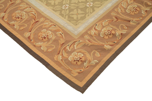 Aubusson Floral Brown Floral Cotton Wool Handmade Area Rug 8'7'' x 12'0''
