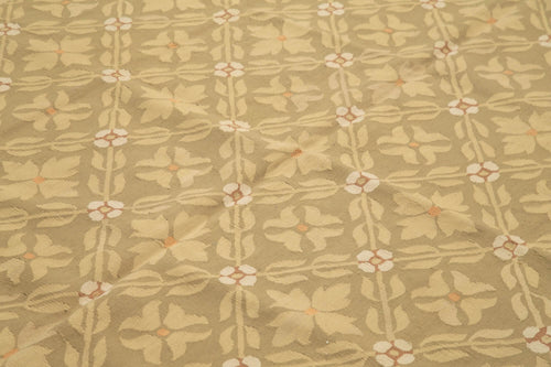 Handmade Area Rug – Brown Floral Cotton Wool Vintage Hand Woven Carpet 8'7''x12'