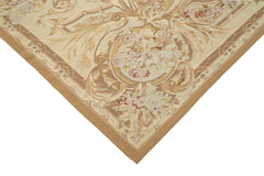 Handmade Area Rug – Wool Cotton Floral Beige Vintage Turkish Woven Carpet 8'10"x12'0"