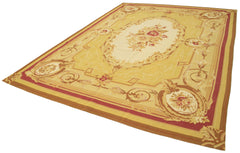 Aubusson Floral Yellow Floral Cotton Wool Handmade Area Rug 8'8'' x 11'11''
