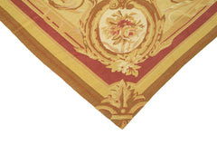 Aubusson Floral Yellow Floral Cotton Wool Handmade Area Rug 8'8'' x 11'11''