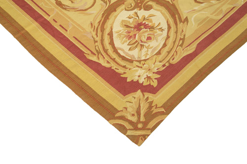 Aubusson Floral Yellow Floral Cotton Wool Handmade Area Rug 8'8'' x 11'11''