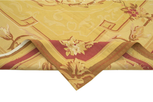 Aubusson Floral Yellow Floral Cotton Wool Handmade Area Rug 8'8'' x 11'11''