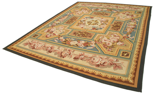 Aubusson Floral Beige Floral Cotton Wool Handmade Area Rug 9'3'' x 11'10''