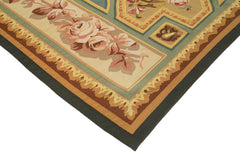 Aubusson Floral Beige Floral Cotton Wool Handmade Area Rug 9'3'' x 11'10''
