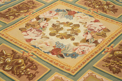 Aubusson Floral Beige Floral Cotton Wool Handmade Area Rug 9'3'' x 11'10''