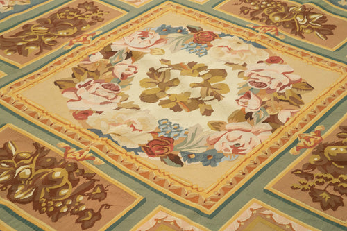 Aubusson Floral Beige Floral Cotton Wool Handmade Area Rug 9'3'' x 11'10''