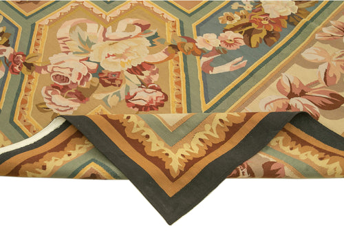 Aubusson Floral Beige Floral Cotton Wool Handmade Area Rug 9'3'' x 11'10''