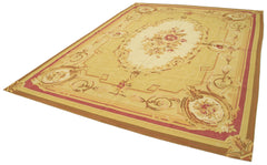 Aubusson Floral Beige Floral Cotton Wool Handmade Area Rug 8'9'' x 11'10''