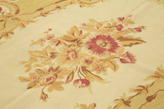 Aubusson Floral Beige Floral Cotton Wool Handmade Area Rug 8'9'' x 11'10''