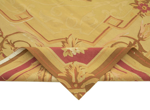 Aubusson Floral Beige Floral Cotton Wool Handmade Area Rug 8'9'' x 11'10''