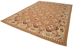Aubusson Floral Beige Floral Cotton Wool Handmade Area Rug 9'10'' x 14'1''