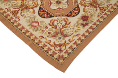Aubusson Floral Beige Floral Cotton Wool Handmade Area Rug 9'10'' x 14'1''