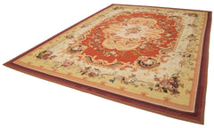 Aubusson Floral Beige Floral Cotton Wool Handmade Area Rug 10'0'' x 13'11''