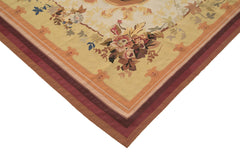 Aubusson Floral Beige Floral Cotton Wool Handmade Area Rug 10'0'' x 13'11''