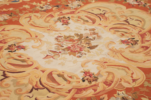 Aubusson Floral Beige Floral Cotton Wool Handmade Area Rug 10'0'' x 13'11''