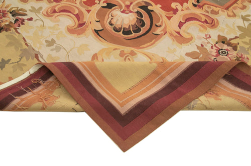 Aubusson Floral Beige Floral Cotton Wool Handmade Area Rug 10'0'' x 13'11''