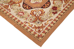 Aubusson Floral Orange Floral Cotton Wool Handmade Area Rug 10'0'' x 14'0''