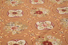 Aubusson Floral Orange Floral Cotton Wool Handmade Area Rug 10'0'' x 14'0''